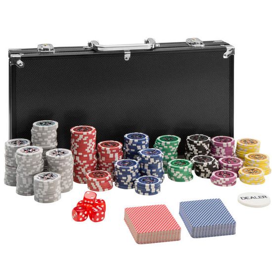 TECTAKE Coffret Malette Set de Poker 300 Jetons + 2 Jeux de 54 Cartes en Aluminium - Noir