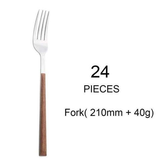Ensemble De Couverts 24 Pièces En Acier Inoxydable - Design Imitation Bois Marron/argenté - Pour Maison, Pique-nique, Cadeau