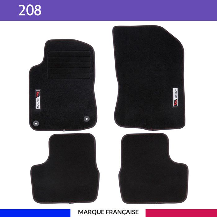 Tapis De Voiture PEUGEOT 208 - Sur Mesure 2012-2019, 4 Pièces, Antidérapant