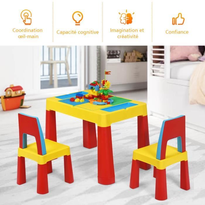 COSTWAY Ensemble de Table Multi-Activités pour Enfants 7 en 1,Table de Construction pour Enfants de 3 à 8 Ans
