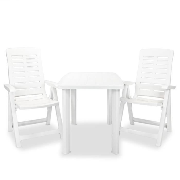 Ensemble repas de jardin 2 personnes Contemporain- Mobilier de bistro 3 pcs- Salon de Jardin Terrasse - Plastique Blanc♫9503