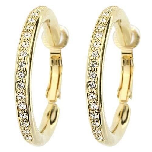 Traveller - SchmuckDesign-Nord 155835 Boucles d'oreilles créoles à clip Plaqué or 22 carats avec cristaux Swarovski