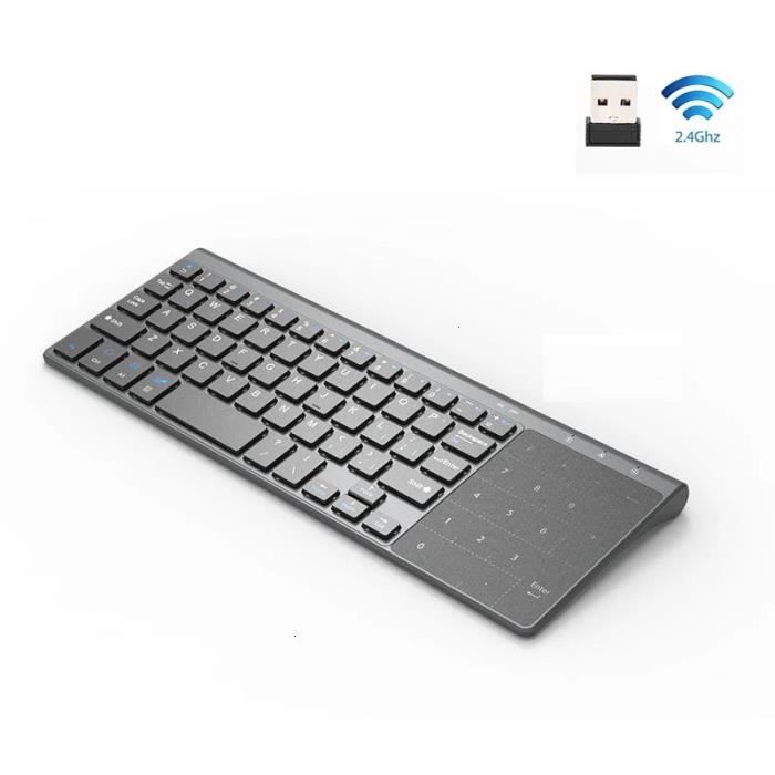Clavier sans fil 2.4G avec pavé tactile numérique, adapté pour Android, clavier numérique sans fil Windows TV box