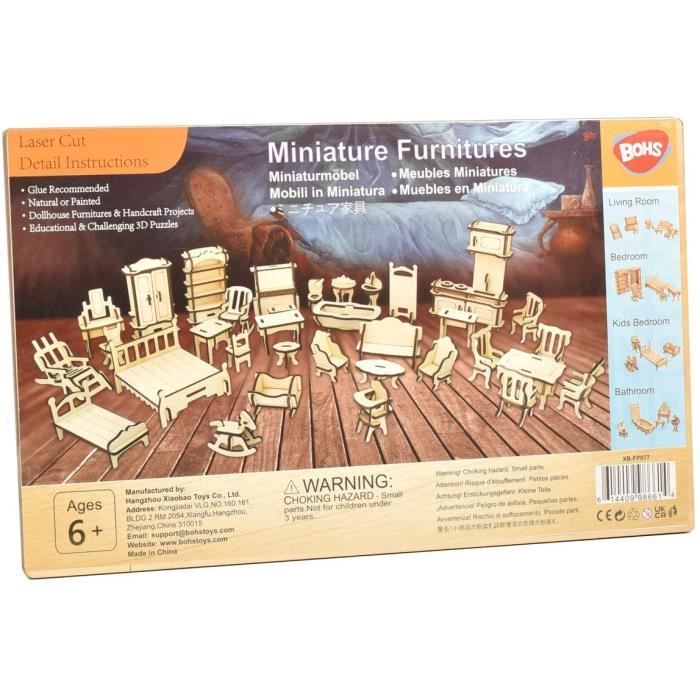 Kit de 34 pièces pour Meubles de Maison de poupée Puzzle 3D en Bois Bricolage Modèles Miniatures Accessoires de Maison de pou 282