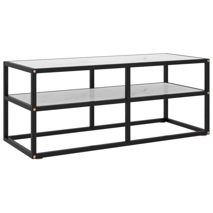 XIXI Meuble TV noir avec verre marbre blanc 100x40x40 cm
