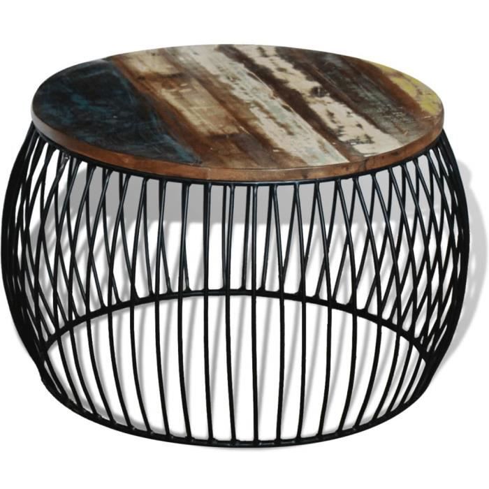 178368 - Design Furniture - Table basse Scandinave - Bout de canapé Table à thé ronde 68x43 cm Bois de récupération massif