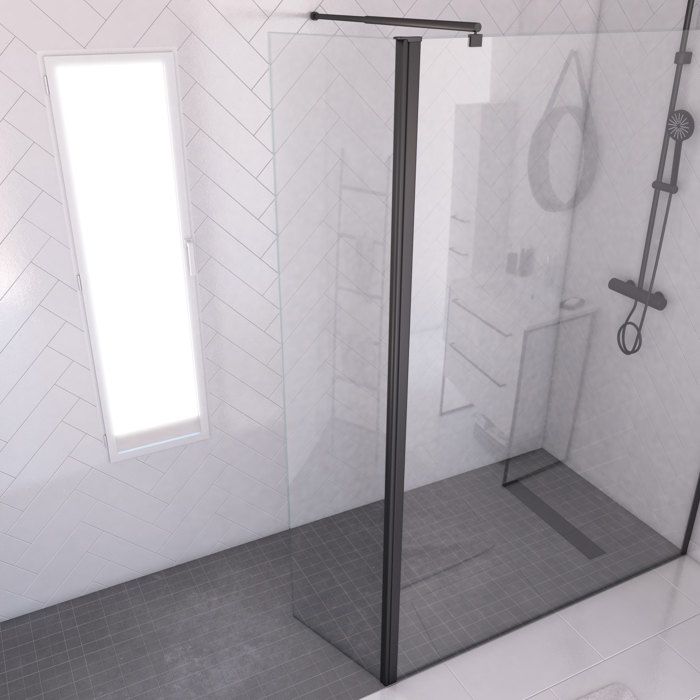 Volet pivotant 40cm pour de douche à l'italienne - TRANSPARENT et PROFILE NOIR MAT - DIM: 40x200cm VERRE TRANSPARENT 8mm - PROFILE
