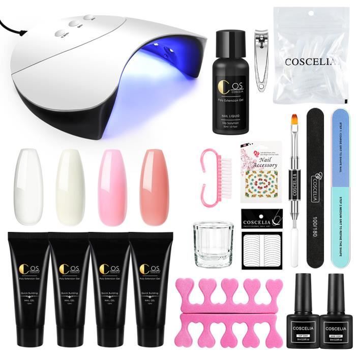 Kit Poly Nail Gel Extension Gel de Vernis à Ongle 36W Lampe UV/LED Faux Ongles Gel Construction Cleanser Plus Décor Manucure Nail
