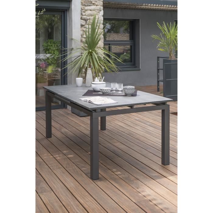 DCB GARDEN Table Miami en aluminium et verre avec rallonge automatique - 180-240 x 100 cm - Gris anthracite