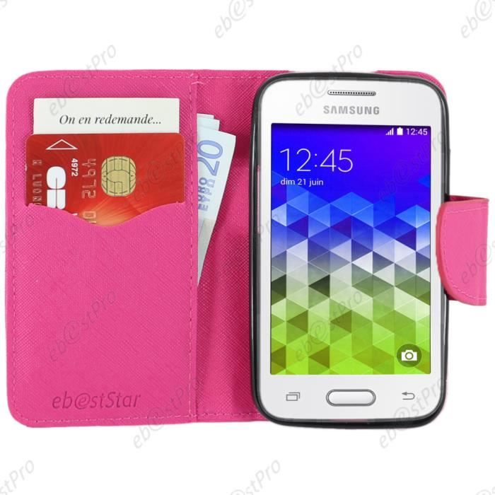 Housse Portefeuille Coque Etui support Folio Samsung Galaxy Trend 2 Lite SM-G318H, Galaxy V plus, Rose +Film