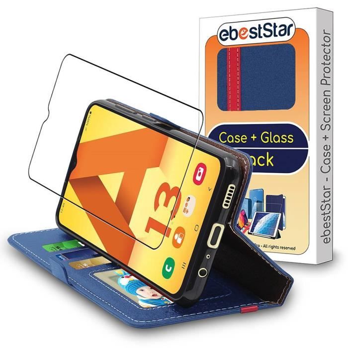 ebestStar ® pour Samsung Galaxy A13 A135F - Etui Portefeuille PU Cuir + Film protection écran en VERRE Trempé, Bleu Foncé - Rouge