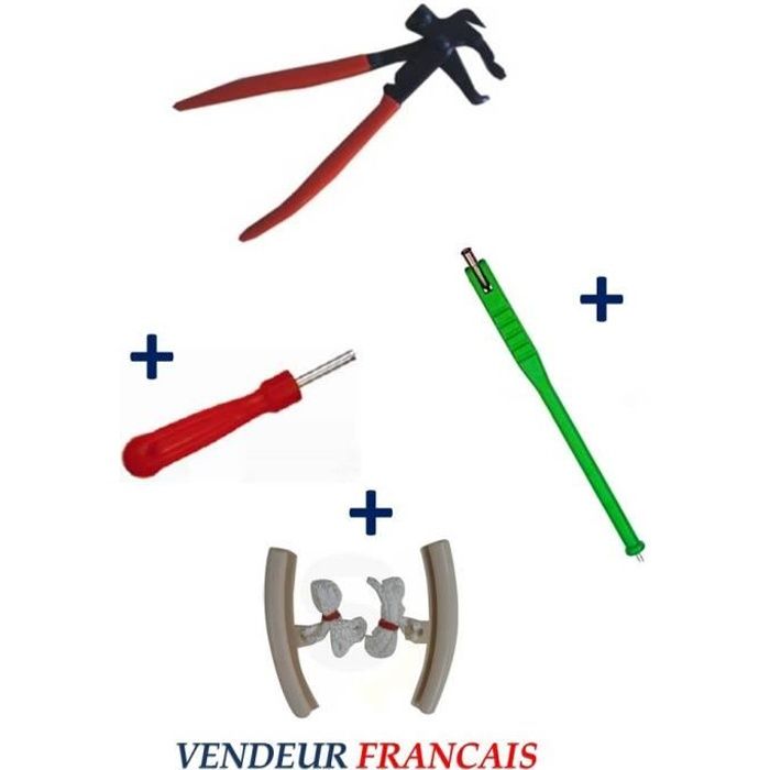Kit Pince pour Plombs Masses d'Equilibrage + Tire Valve + Démonte Obus + 2 Protèges Jante Auto