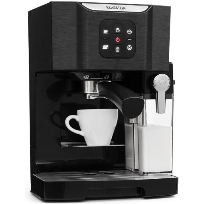 Klarstein BellaVita Machine à café combiné expresso - Réservoir 1,4L - Mousseur de lait 0,4L - Pression 20 Bars - 1450W - noir