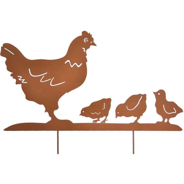 Silhouette poule avec poussins sur pique Marron