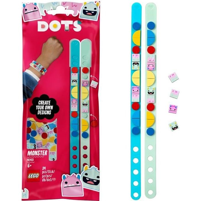 LEGO® DOTS 41923 Les bracelets Monstres Kit de création de bracelets enfants avec tuiles et perles, loisir créatif DIY