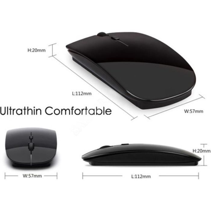 Souris pour PC ACER USB Sans Fil Ultra Plate Universelle Capteur Optique 3 Boutons Ordinateur (NOIR)