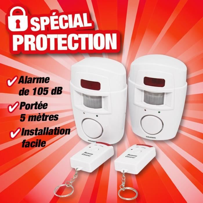 KIT ALARME DE SÉCURITÉ, 2 CAPTURES DE MOUVEMENTS ET 2 TÉLÉCOMMANDES