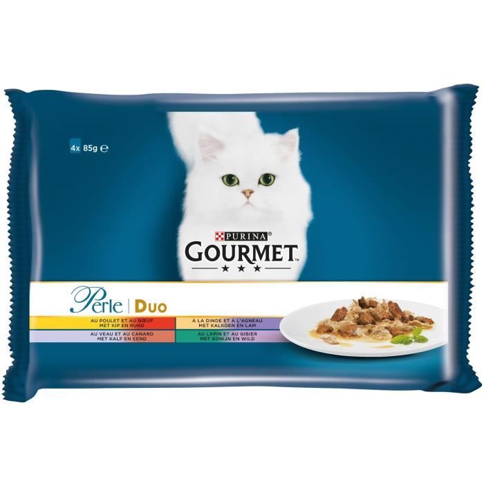 GOURMET Perle Duo à la viande - Sachets repas - Pour chat adulte - 4 x 85 g