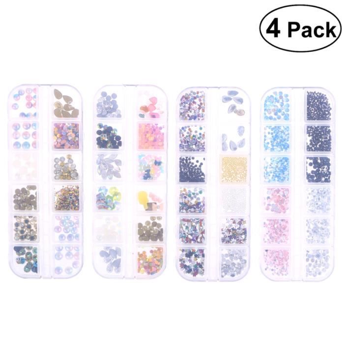 4 pièces 12 grilles Nail Art décor cristal paillettes strass ongles goujons LIME A ONGLES - POLISSOIR - BLOC BLANC - PIERRE PONCE