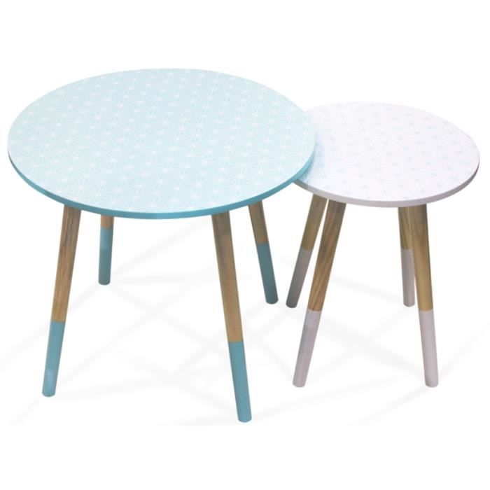 Tables gigognes scandinave avec motifs géométriques (Lot de 2) Vert/Blanc