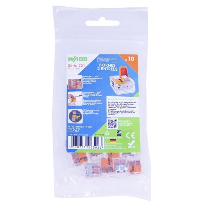 WAGO Sachet de 10 bornes 5 entrées Ø 2,5 mm² Série 2273