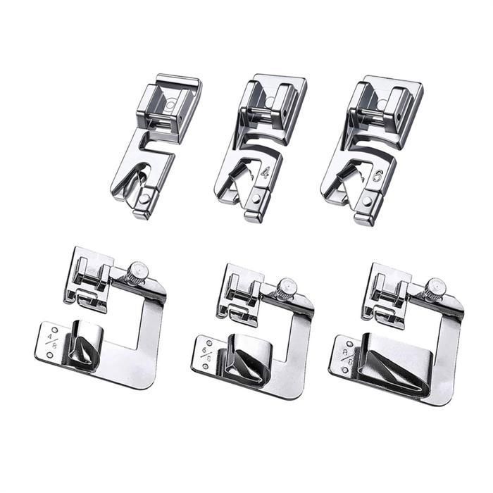 Kit De 6 Pieds-de-biche Pour Ourlet Roulé - 3 Largeurs Et 3 Largeurs étroites, Pour Machine à Coudre Domestique - 12