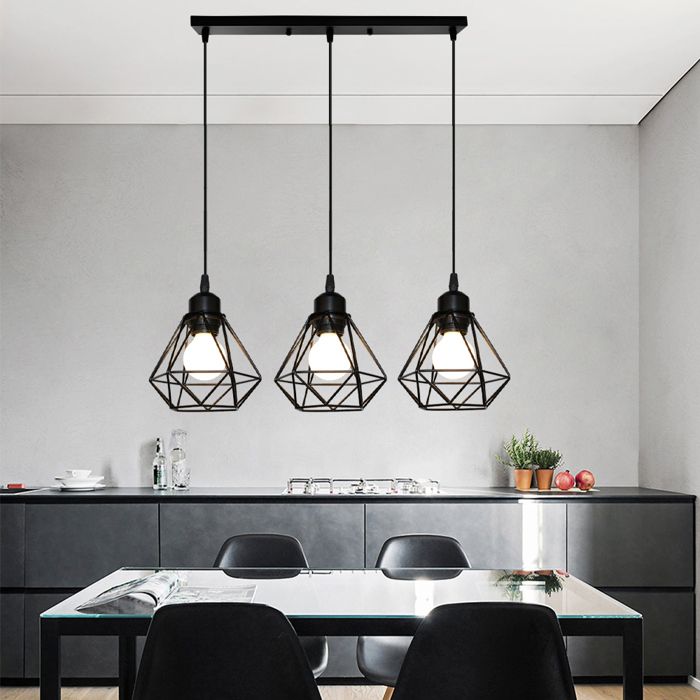 WOTTES Suspension Luminaire Vintage Industrielle - Rétro Lustre Plafonnier en Métal Noir Cage Ø16cm - Pour Couloir Salon Cuisine