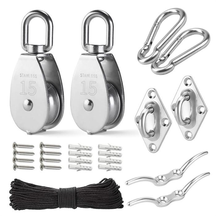 Kit De Poulie TZEKING Pour Enfants – Avec 2 Seaux Métalliques, Corde 10 M, Poulies M15, Mousquetons, Gants, Pour Cabane Dans L'arbre Et Jeux éducatifs Dès 3 Ans