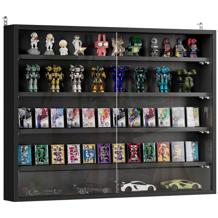 Vitrine murale pour objets de collection HOMCOM 4 étagère réglables en hauteur et 2 portes coulissantes 80 x 9 5 x 60 cm noir