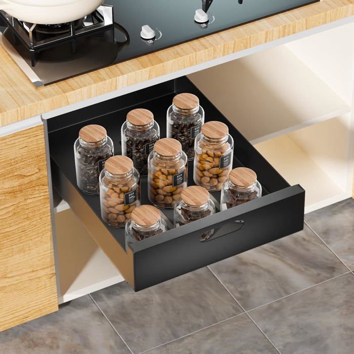 Organiseurs Tiroirs YunNasi 2 Pièces - Noir 38x25x19cm - Glissières Coulissantes Pour Cuisine