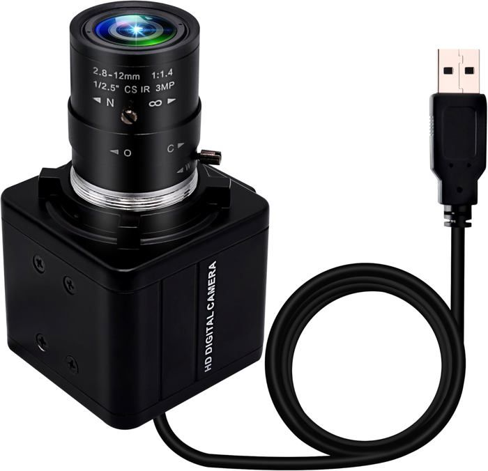 ELP Webcam da 5 megapixel, obiettivo vario, 2,8 – 12 mm, zoom USB, grandangolo, plug & play per desktop e laptop, 1944P MI5100 Sensor Streaming Webcam per Windows Android Linux