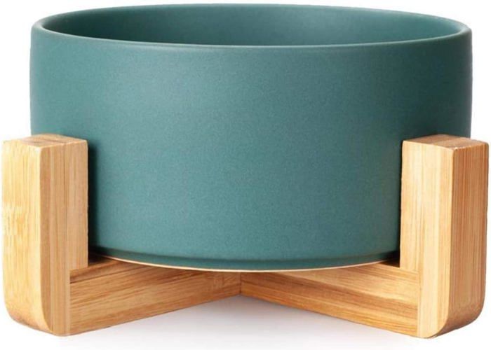 Comparer les prix de Gamelle ronde en céramique pour chien et chat, gamelles durables et antidérapantes en céramique avec cadre en bois (vert)