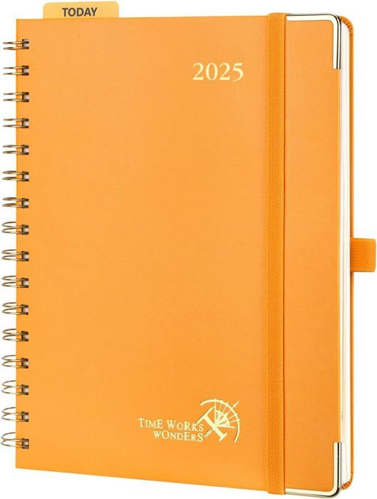 Agenda 2025 Semainier, A5 Planner, Couverture En Cuir De Haute Qualité, Reliure à Spirale, Pages Faciles