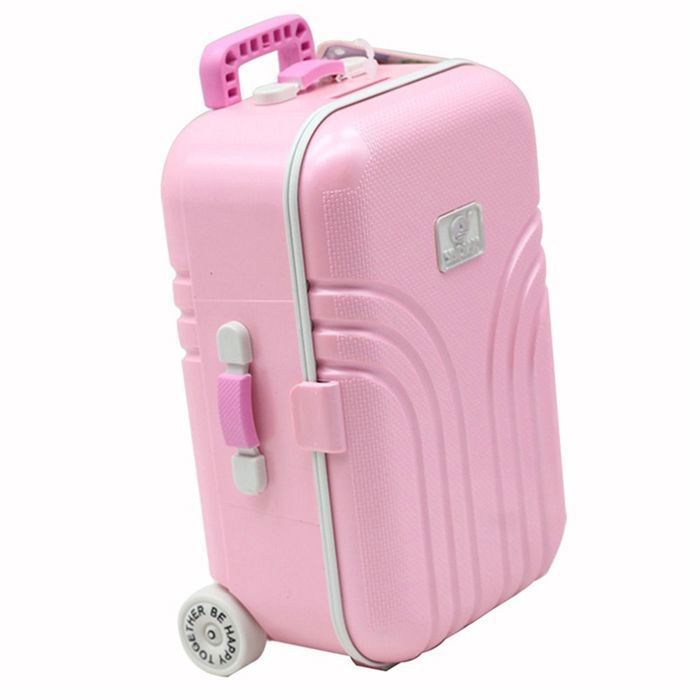 1 valise de voyage à roulettes rose pour poupées accessoires de jouets maison de poupée miniature