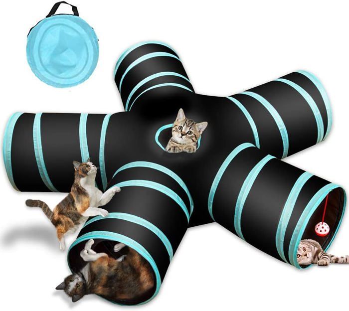 Tunnel pliable 5 trous pour animaux de compagnie tente pour chat nid jouet tunnel pour lapin et balle pour chat Label