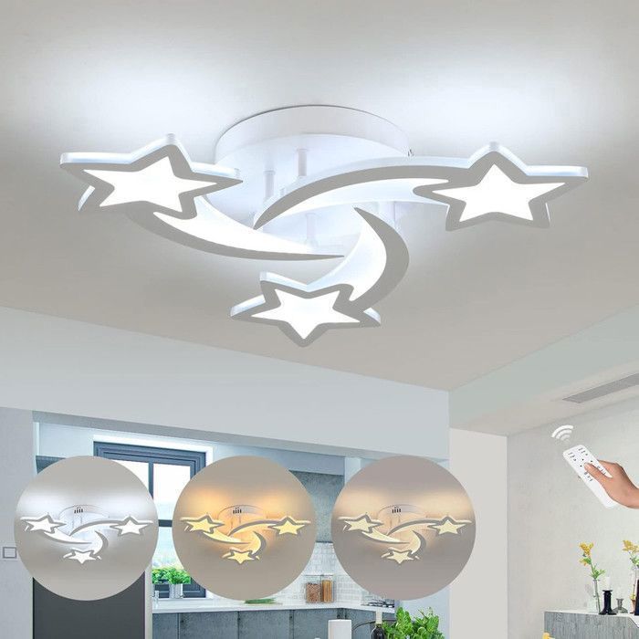 Dorlink Plafonnier LED Moderne 30W en Forme d’Étoile à 3 Têtes - Avec Télécommande - Pour Chambre Salon Chambre d’Enfant