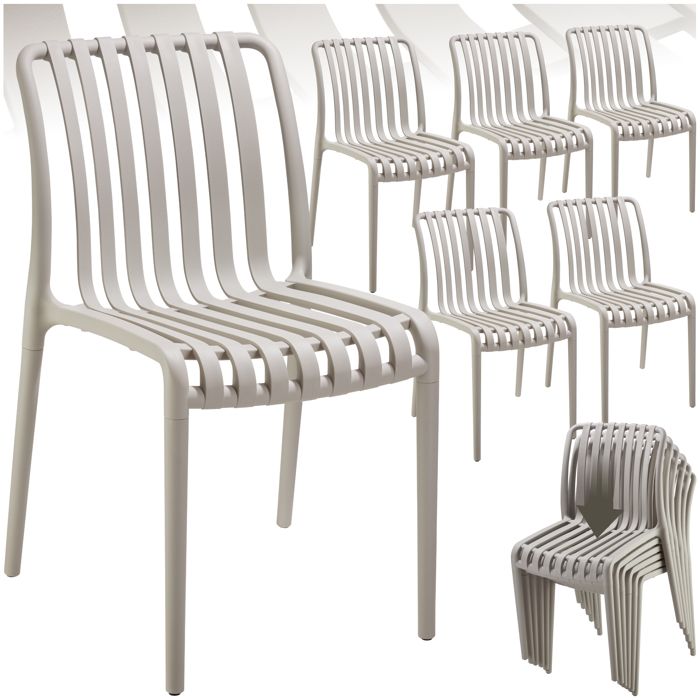 Chaises de jardin - TECTAKE - Lot de 6 chaises ALCUDIA empilables et résistantes aux intempéries et UV 47 x 58 x 80 5 cm - Taupe Chaises de jardin - TECTAKE - Lot de 6 chaises ALCUDIA empilables et résistantes aux intempéries et UV 47 x 58 x 80 5 cm - Taupe