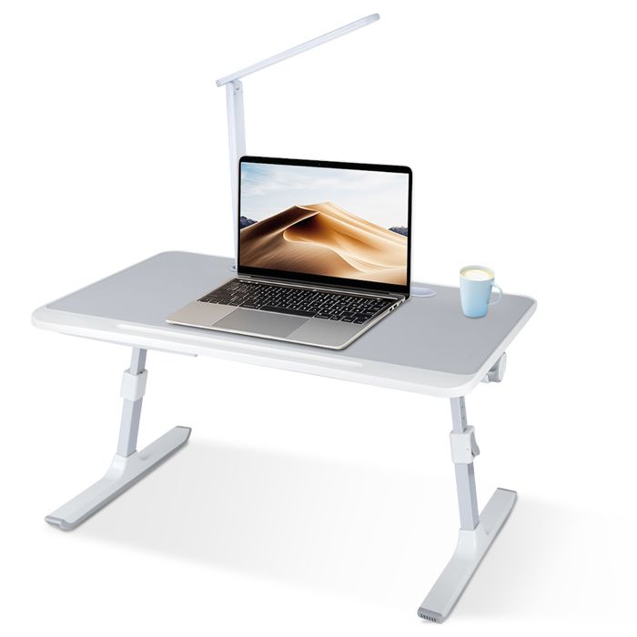 GRIS Bureau dordinateur pliable avec lumière lampe Table de Lit Canapé pour Ordinateur Pliable et Réglable en Hauteur et Angle