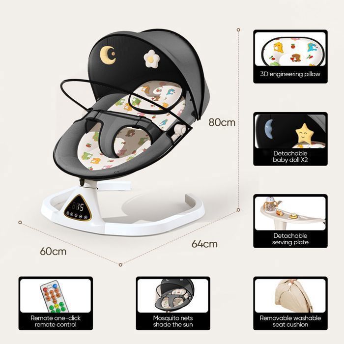 Balançoire électrique pour bébé Bluetooth 5 vitesses minuterie 3 vitesses charge maximale 15 kg balancelle électrique