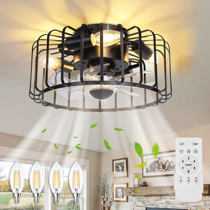 Rosnek Ventilateur de Plafond avec éclairage et Télécommande Vintage Cage Réversible 6 Vitesses Silencieux 28W Plafonnier Chambre - Rosnek