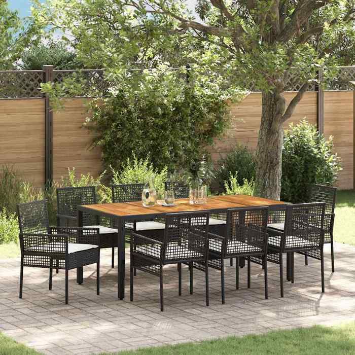 vidaXL Ensemble de dîner de jardin 9 pièces avec coussins Poly Rattan - vue 7