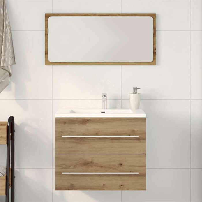 Meuble de salle de bain - Armoire lavabo - Chêne artisanal - Bois dingénierie - 60x385x48 cm
