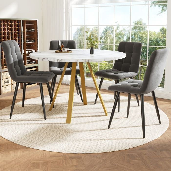 Ensemble Table à Manger avec 4 Chaises - Table à Manger Ronde pour 4 Personnes - Chaises de Salle à Manger Gris