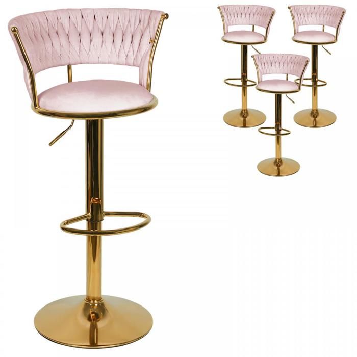 MIPAN-Lot de 4 Rose Tabourets de bar Chaises de bureau pivotantes à 360° Tissu veloursRose