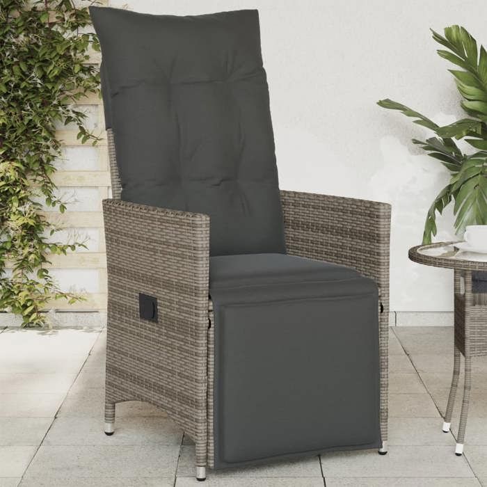 HSF®Chaise inclinable de jardin - anticorrosion - Fauteuil de bistrot avec coussins gris résine tressée - 56x59x92 cm pxo23243