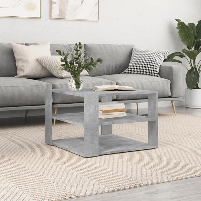 Table basse moderne contemporaine gris béton en bois dingénierie rangement intégré 58 x 58 x 40 cm pour salon