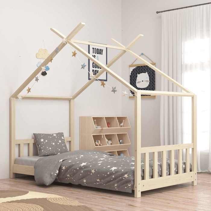 Cadre de lit denfant - VIDAXL - Structure de lit Cabane - Bois de pin massif - 70x140 cm - 1 place