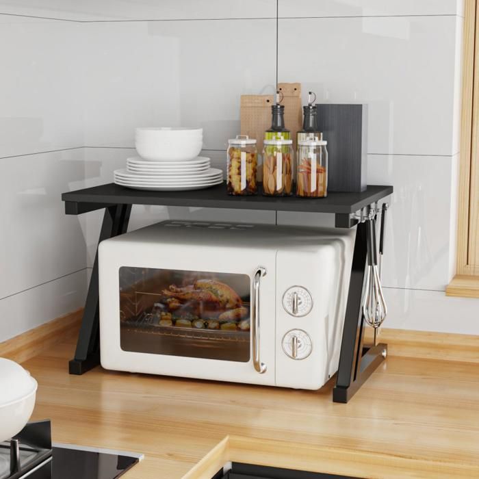 Étagère Micro-ondes Extensible En Métal - Organisateur De Comptoir 57x38x38 Cm - Blanc - Gain De Place