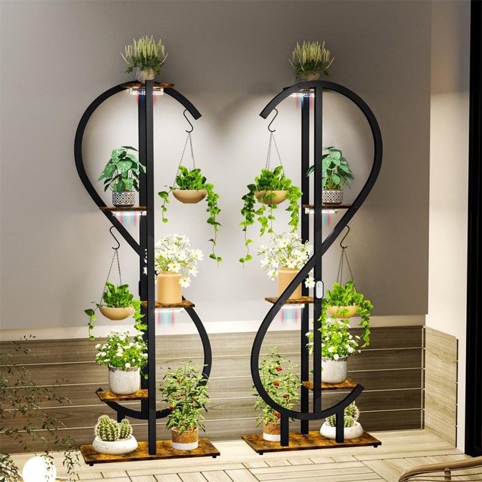 Porte-plante - UNHO - Lot 2 meubles 6 niveaux - Lampes spectre complet réglables - 5 étages - Structure métal & MDF
