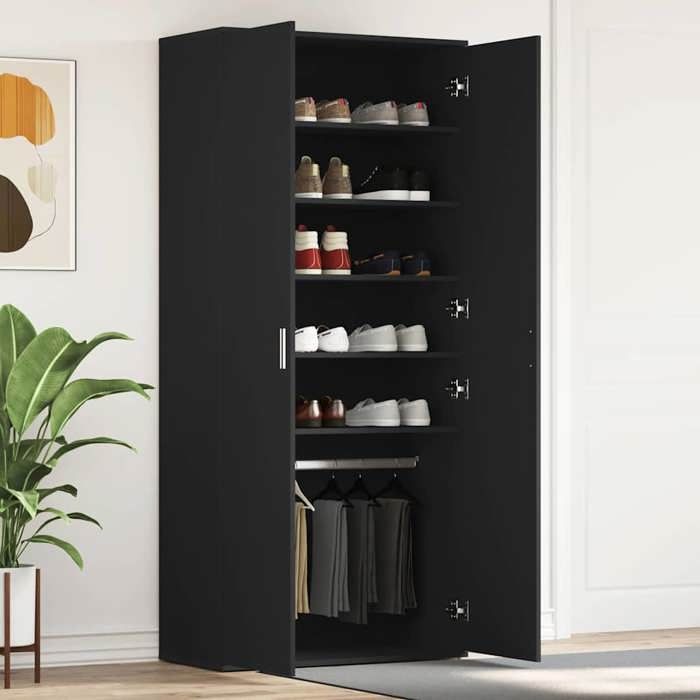 (SOLDES Nouvelle année）Classique Cabinet à chaussures - Noir 80x39x178cm - Bois dingénierie FR26_04342148